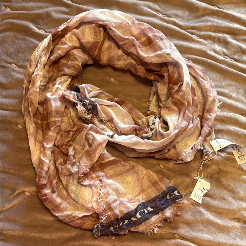 NWT Coach Pink Plaid Elegant Scarf